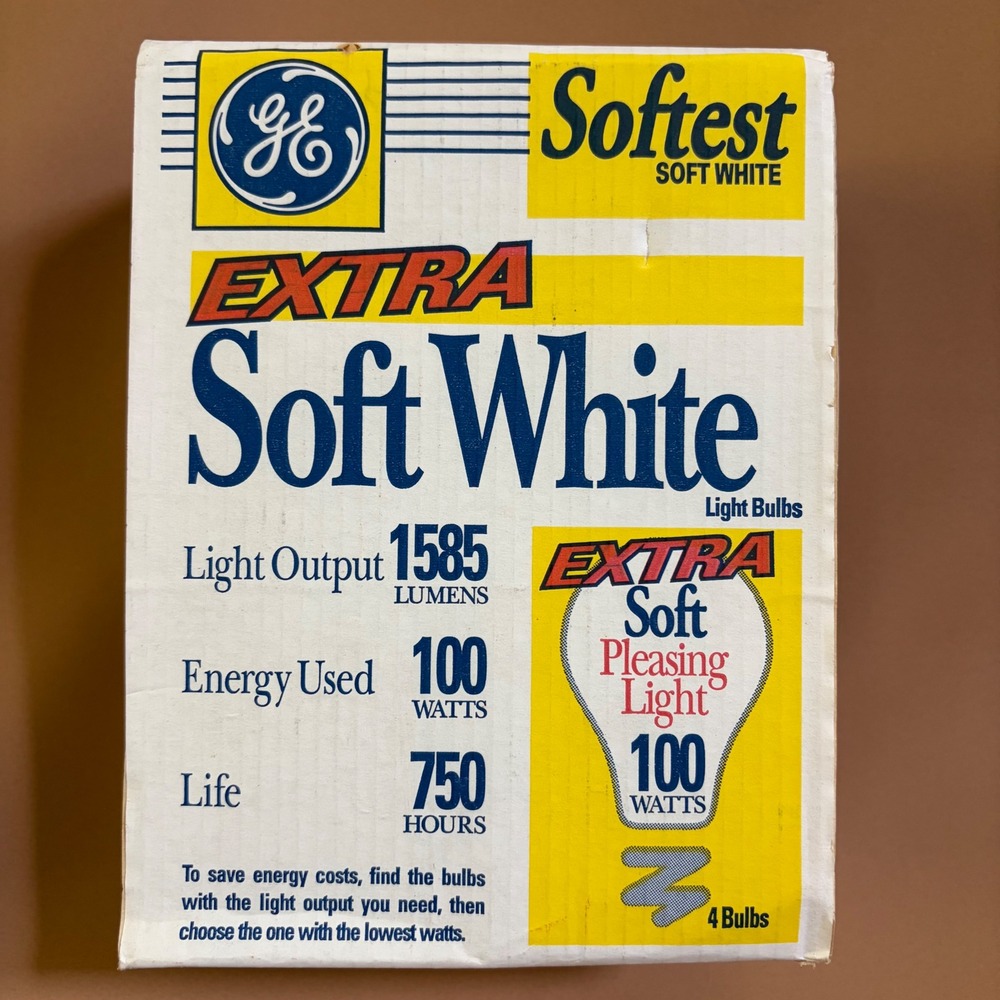 GE Extra Soft White 100W Light Bulbs 4 in Pack 1585 Lumens 48672 NOS Vintage